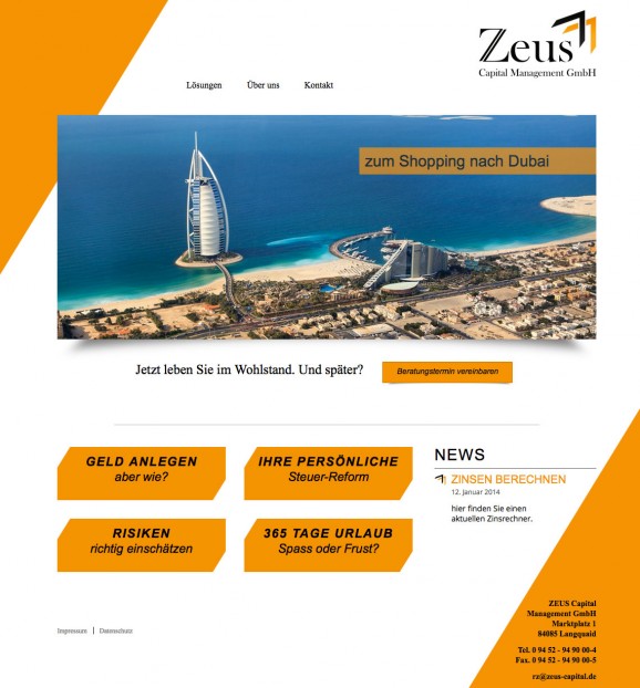 Zeus Capital – Finanzdienstleistungen Webseite
